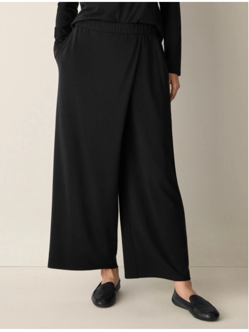 Eileen Fisher Women’s Black Wide Leg Pull On Jersey Pants Size S Stretch